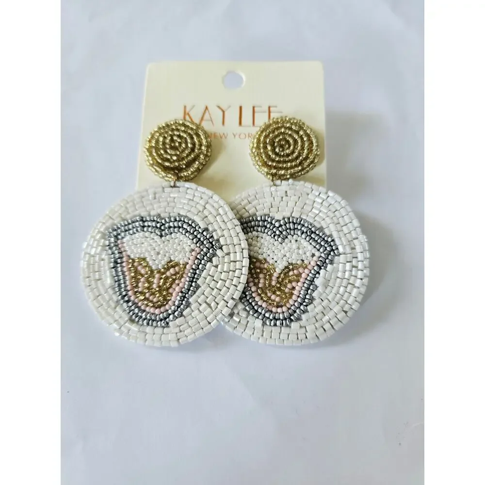 Kay Lee White Lip Mouth Glass Beaded White Earrings New